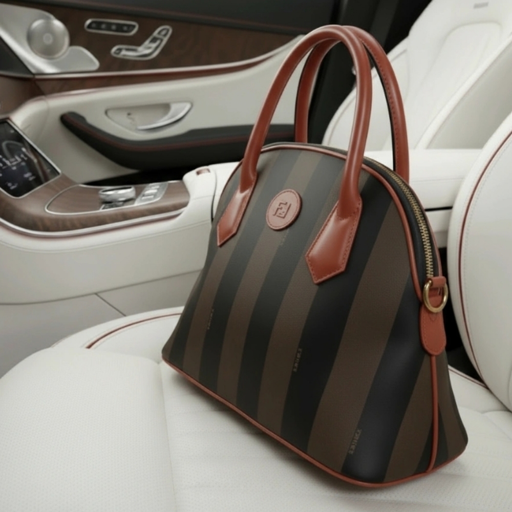 Fendi Pequin Dome Satchel & Fur Bag Charm - Picture 14 of 14